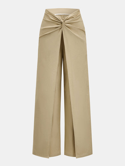 Twist Front Wrap Overlay Wide Leg Pants