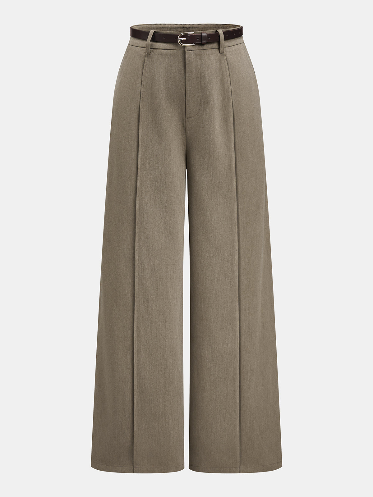 Belted Seam-Front  Wide‑Leg Pants