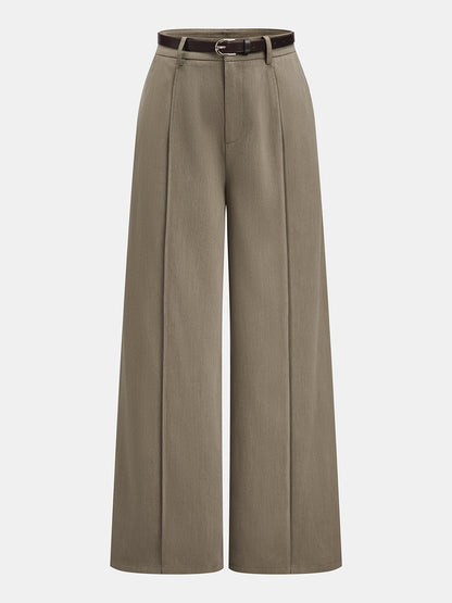 Belted Seam-Front  Wide‑Leg Pants