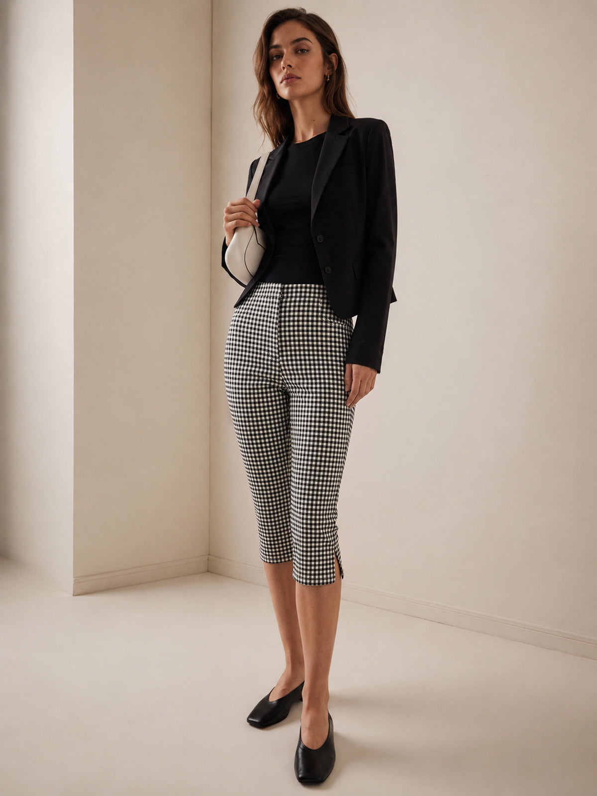 Gingham Split Hem Capri Pants