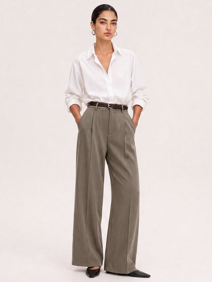 Belted Seam-Front  Wide‑Leg Pants