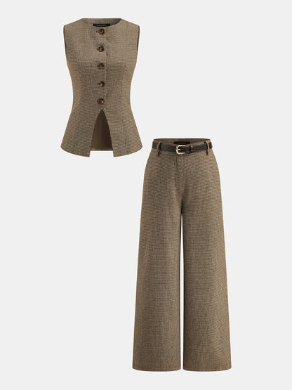 Houndstooth Wool Blend Two Piece Pants Set