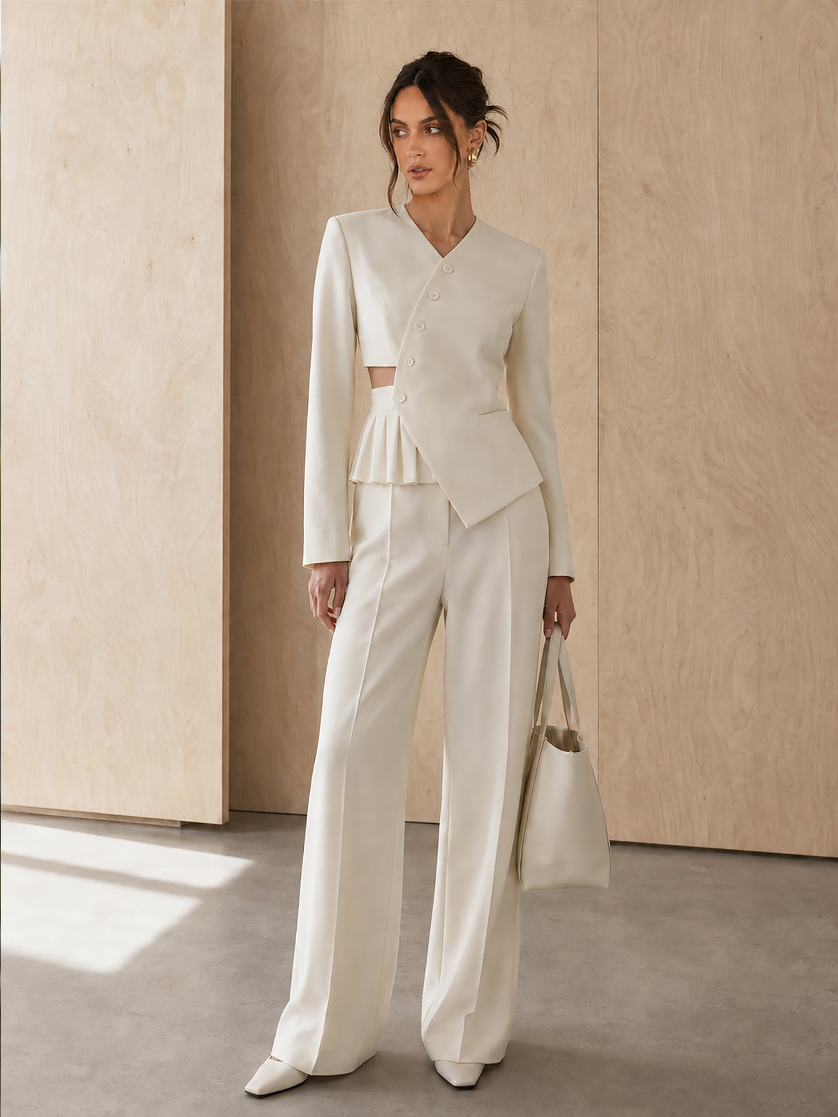 Asymmetric Cut‑Out Peplum Blazer & Pants Set