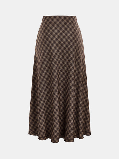 Plaid Flowy Midi Skirt