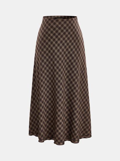 Plaid Flowy Midi Skirt