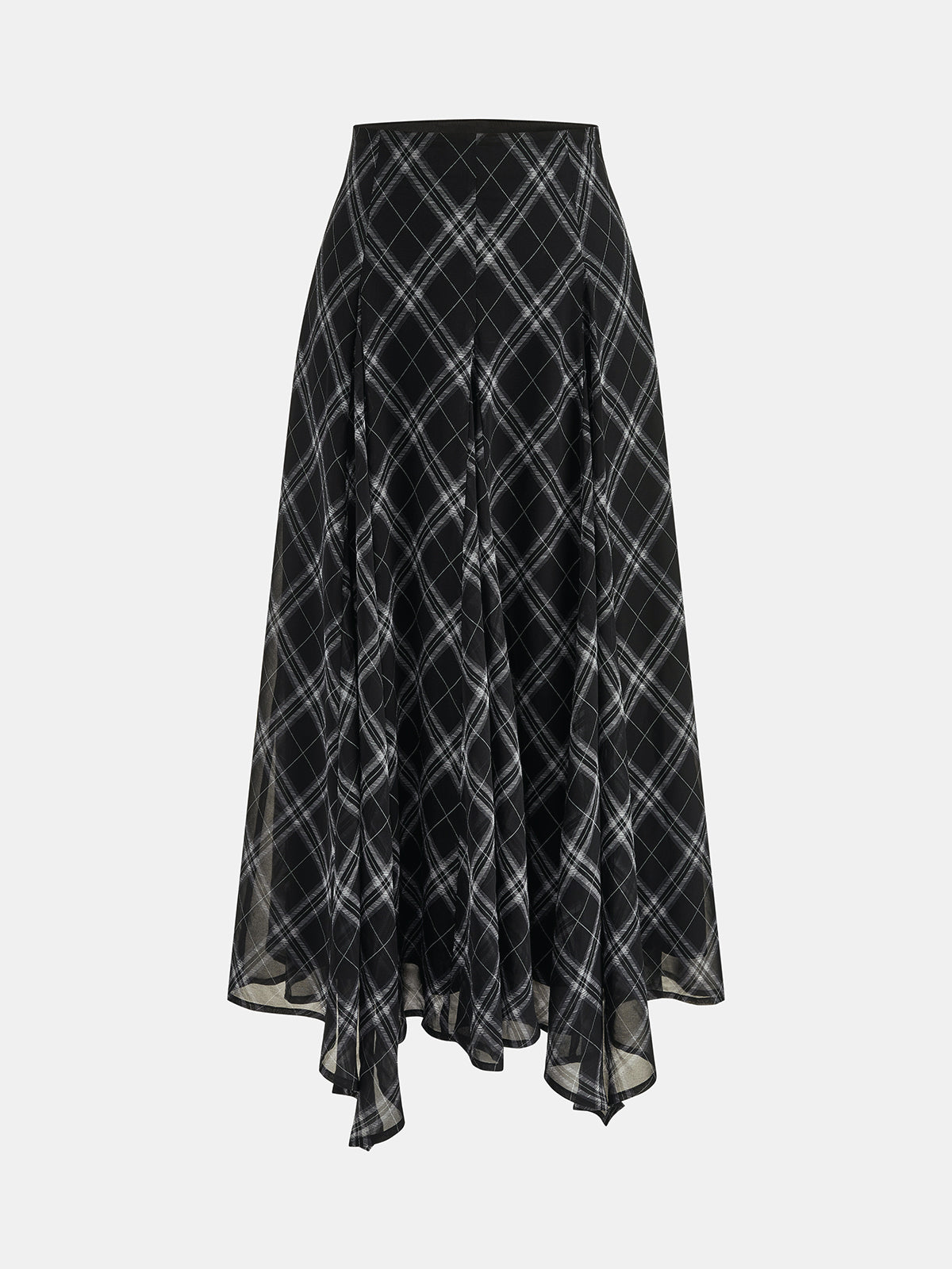 Plaid Asymmetrical Chiffon Midi Skirt