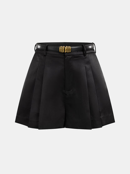 Belted Satin Pleated Skort