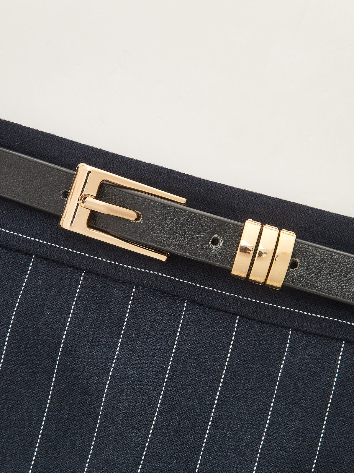 Belted Pinstripe Maxi Pencil Skirt