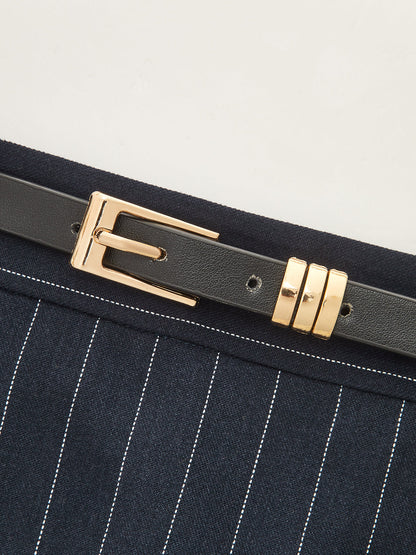 Belted Pinstripe Maxi Pencil Skirt