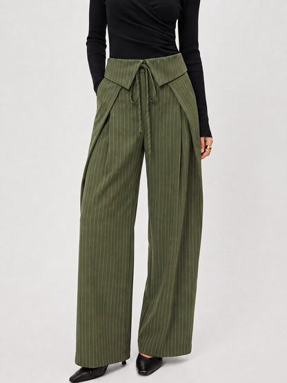 Fold‑Over Striped Wide Leg Pants