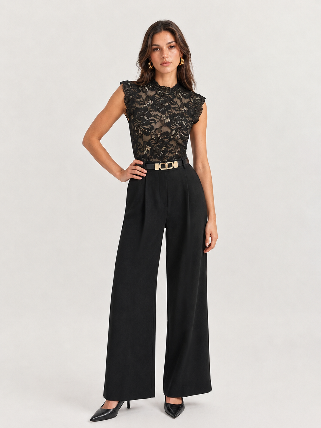 Lace Bodice Wide Leg Jumpsuit
