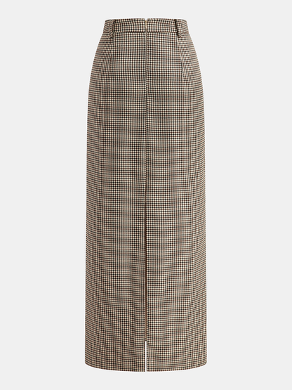 Houndstooth Midi Pencil Skirt