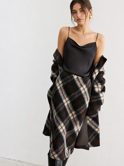 Plaid Wool-Blend Midi Pencil Skirt