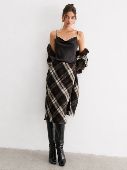 Plaid Wool-Blend Midi Pencil Skirt