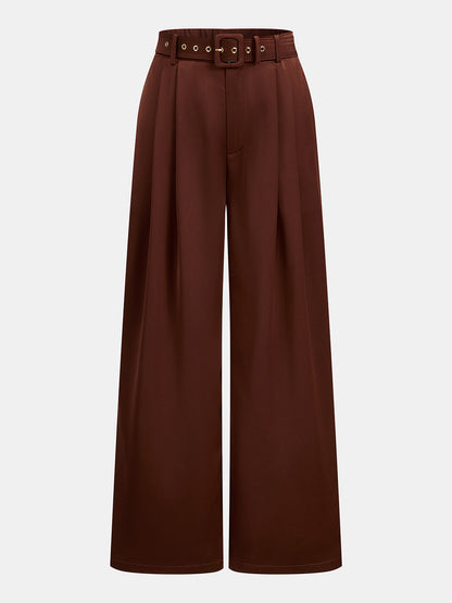 Satin Wrap Tie Top & Belted Pants Set