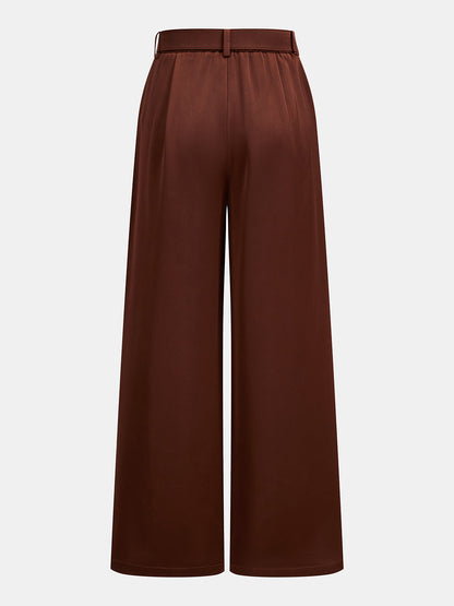 Satin Wrap Tie Top & Belted Pants Set