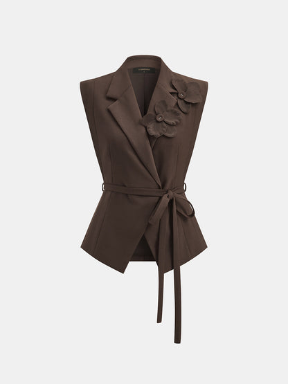 3D Flower Sleeveless Blazer & Pants Set