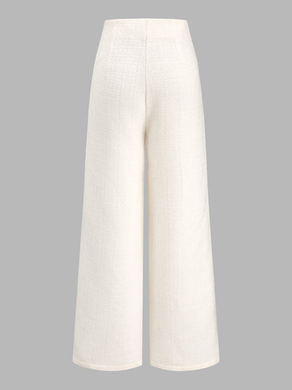 Metal Button Tweed Wide‑Leg Pants