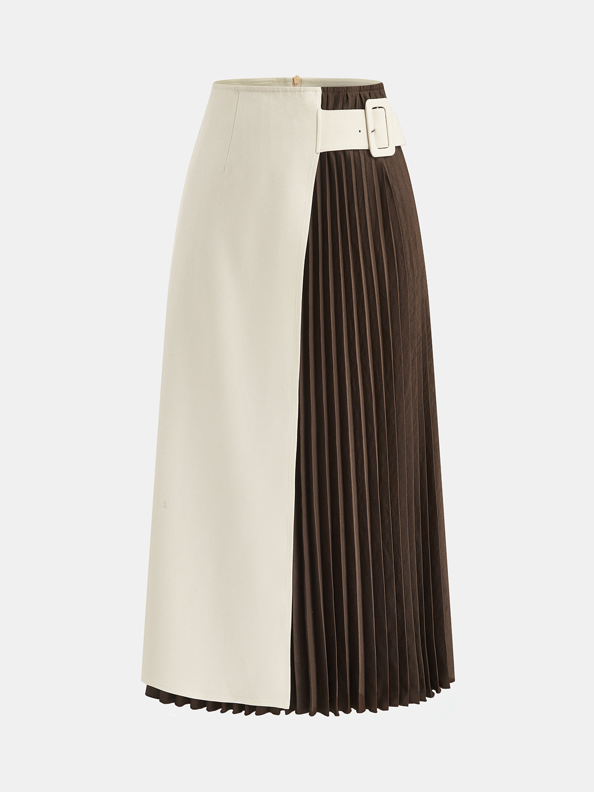 Color‑Block Pleated Midi Skirt