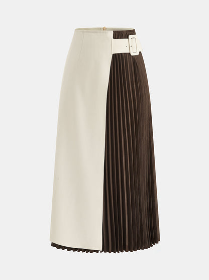 Color‑Block Pleated Midi Skirt