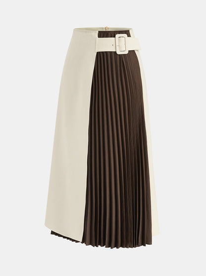 Color‑Block Pleated Midi Skirt