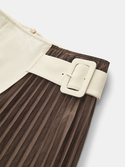 Color‑Block Pleated Midi Skirt