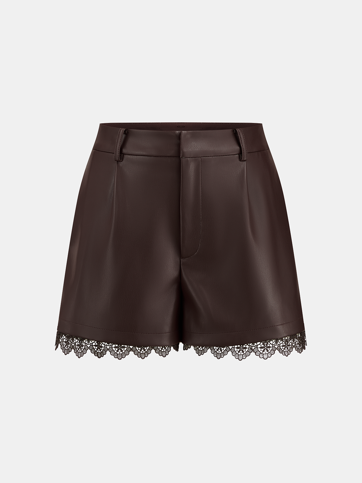 Faux Leather Lace Trim Shorts