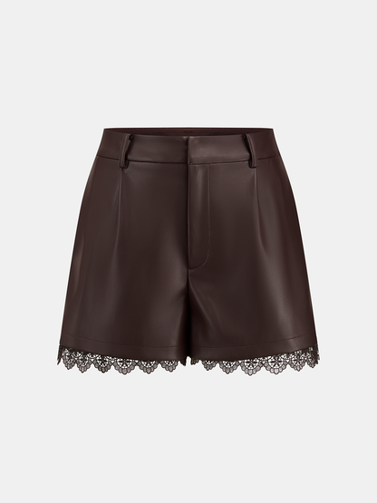 Faux Leather Lace Trim Shorts