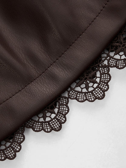 Faux Leather Lace Trim Shorts