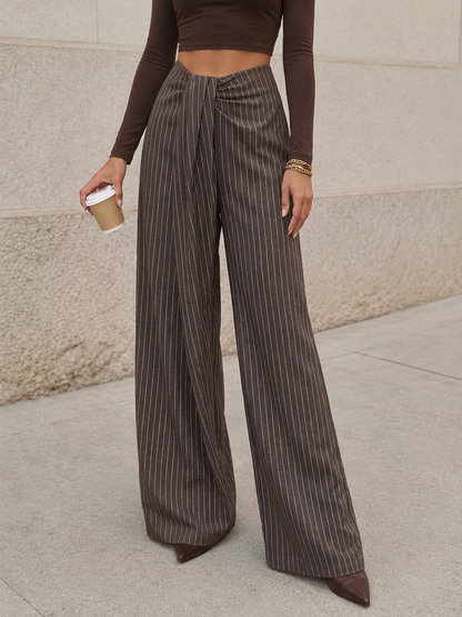 Twisted Waist Pinstripe Wide Leg Pants