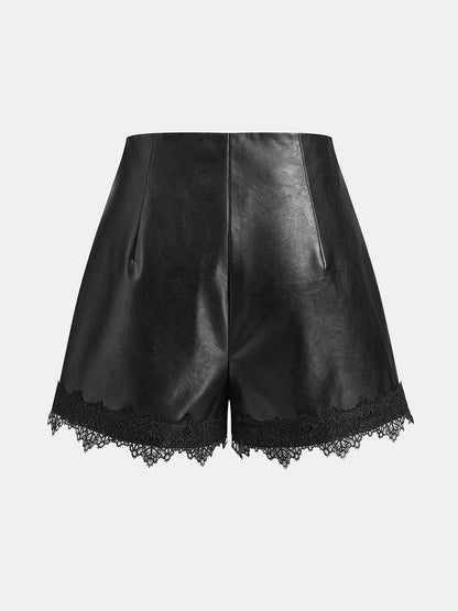 Lace Trim Faux Leather Shorts