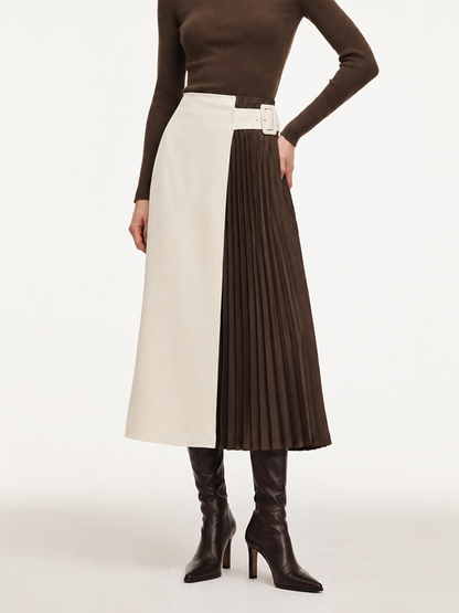 Color‑Block Pleated Midi Skirt