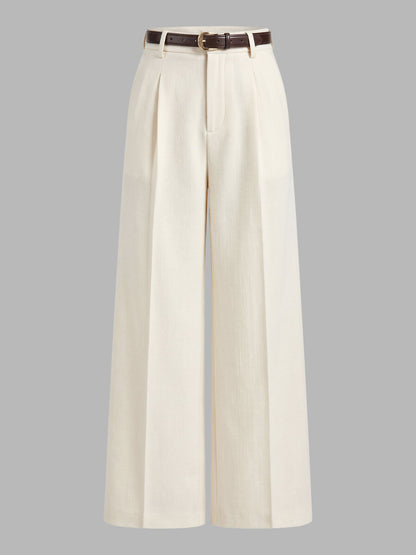 Tailored Pleated Belted Wide Leg Pants