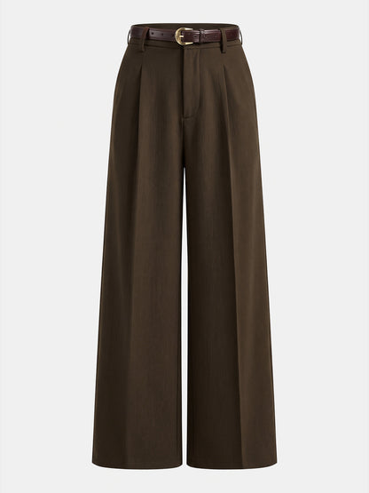 Tailored Pleated Belted Wide Leg Pants