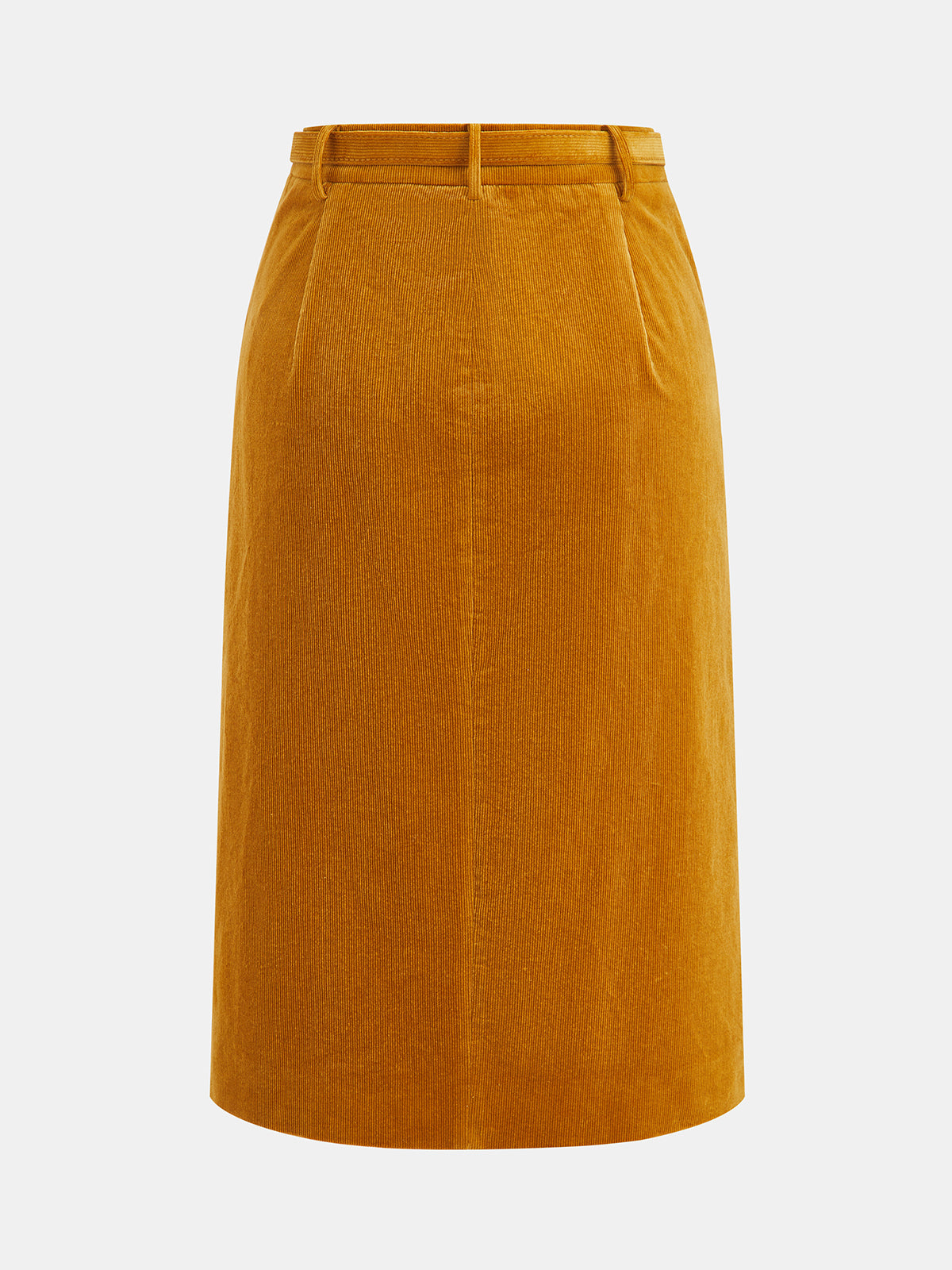 Front Zip Corduroy Belted Midi Skirt