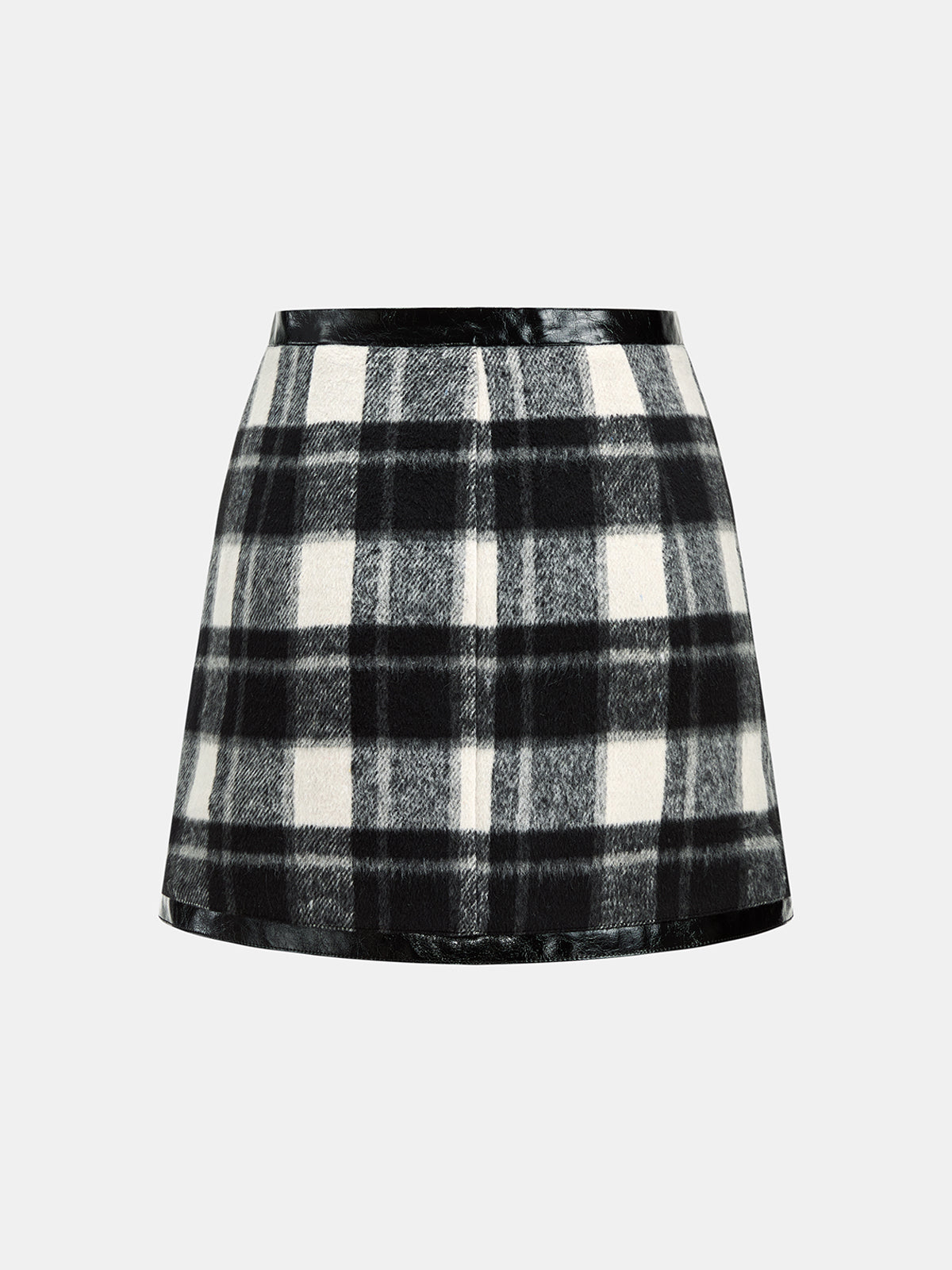 Faux Leather Trim Plaid Mini Skirt
