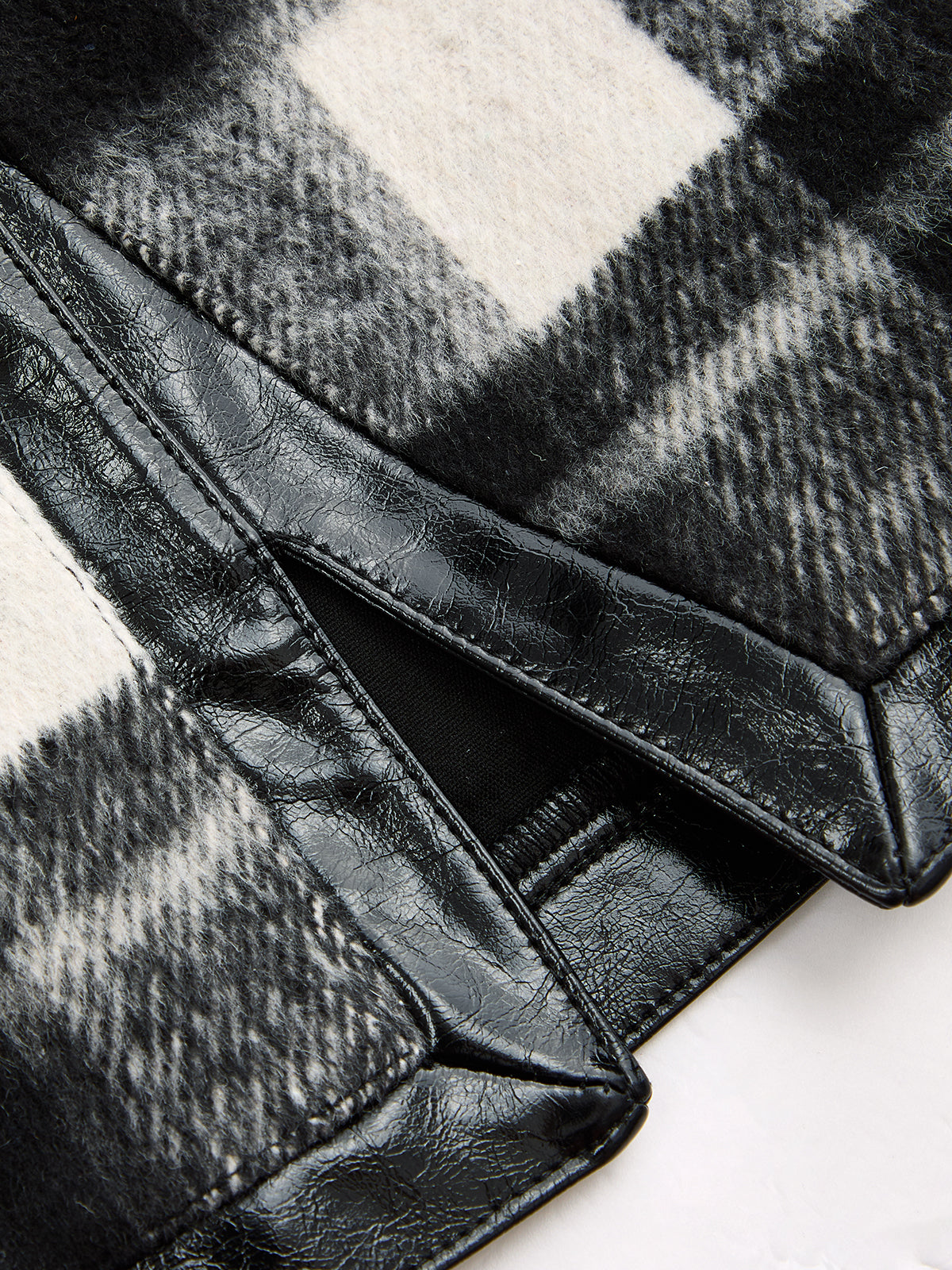 Faux Leather Trim Plaid Mini Skirt