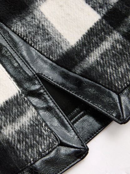 Faux Leather Trim Plaid Mini Skirt