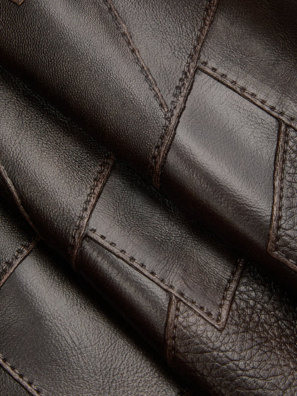 Patchwork Faux Leather Lace Hem Mini Skirt
