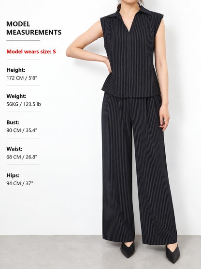 Pinstriped Sleeveless Shirt & Pants Set