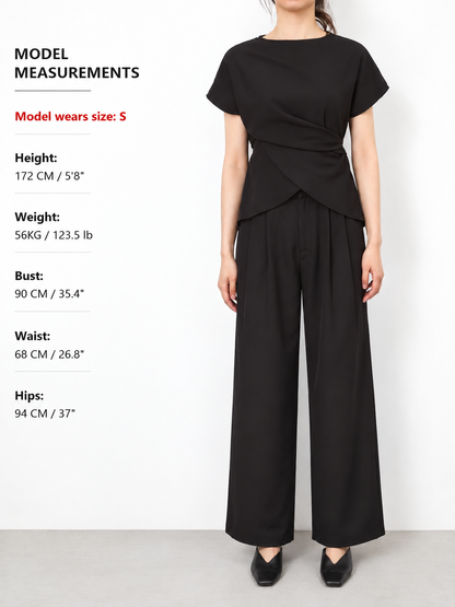 Tie-Back Satin Top & Pleated Pants Set