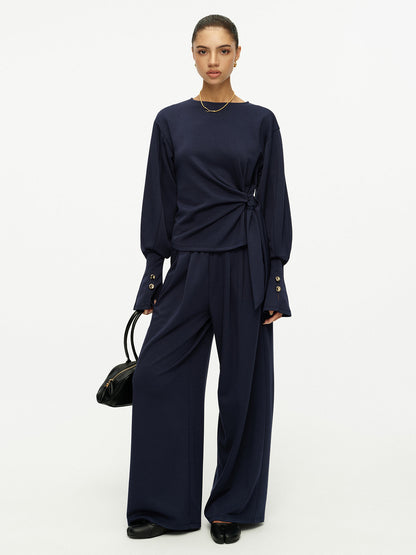 Side Tie Top & Wide Leg Pants Set