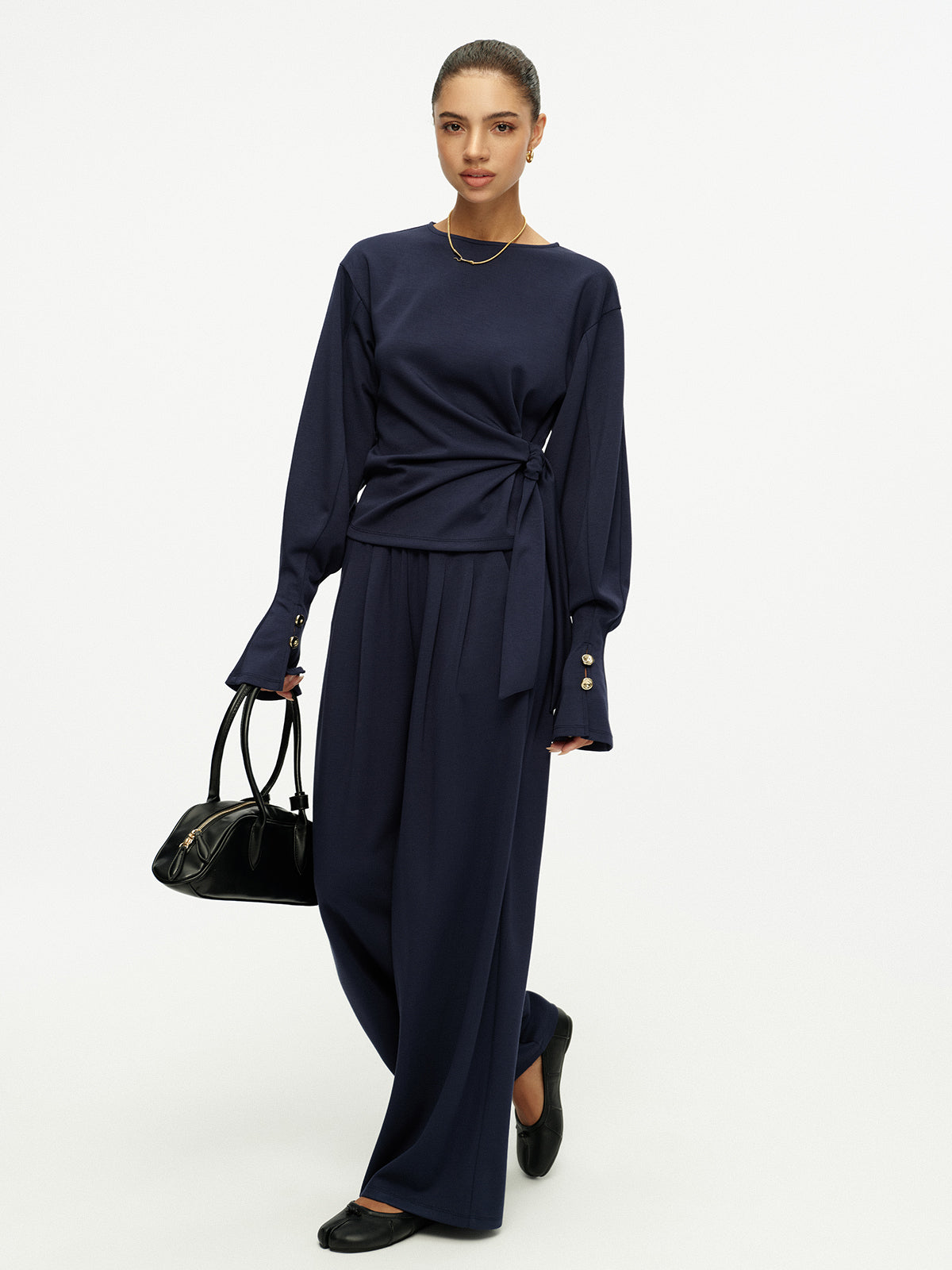 Side Tie Top & Wide Leg Pants Set