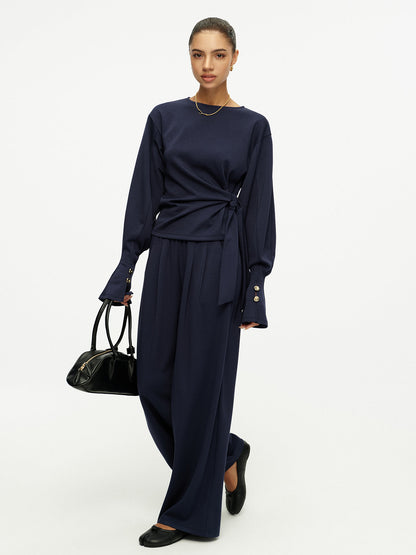 Side Tie Top & Wide Leg Pants Set