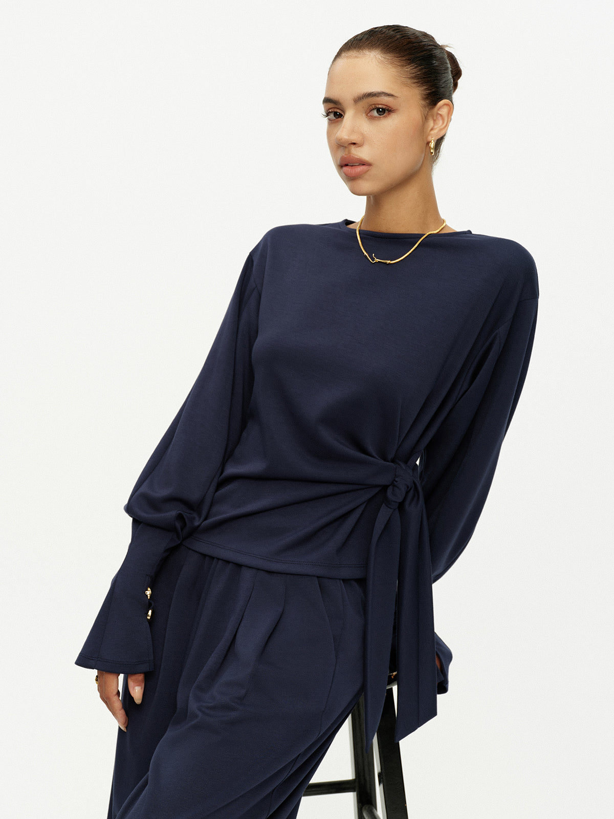Side Tie Top & Wide Leg Pants Set