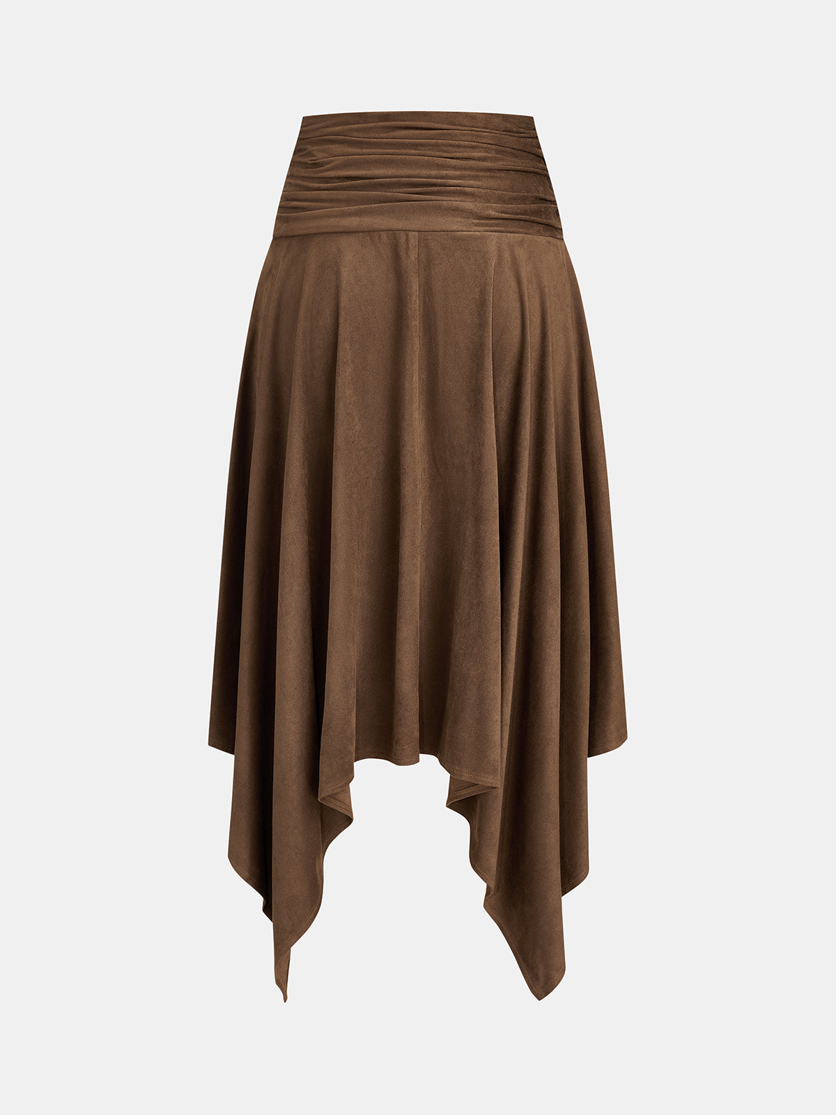 Faux Suede Ruched Asymmetrical Midi Skirt