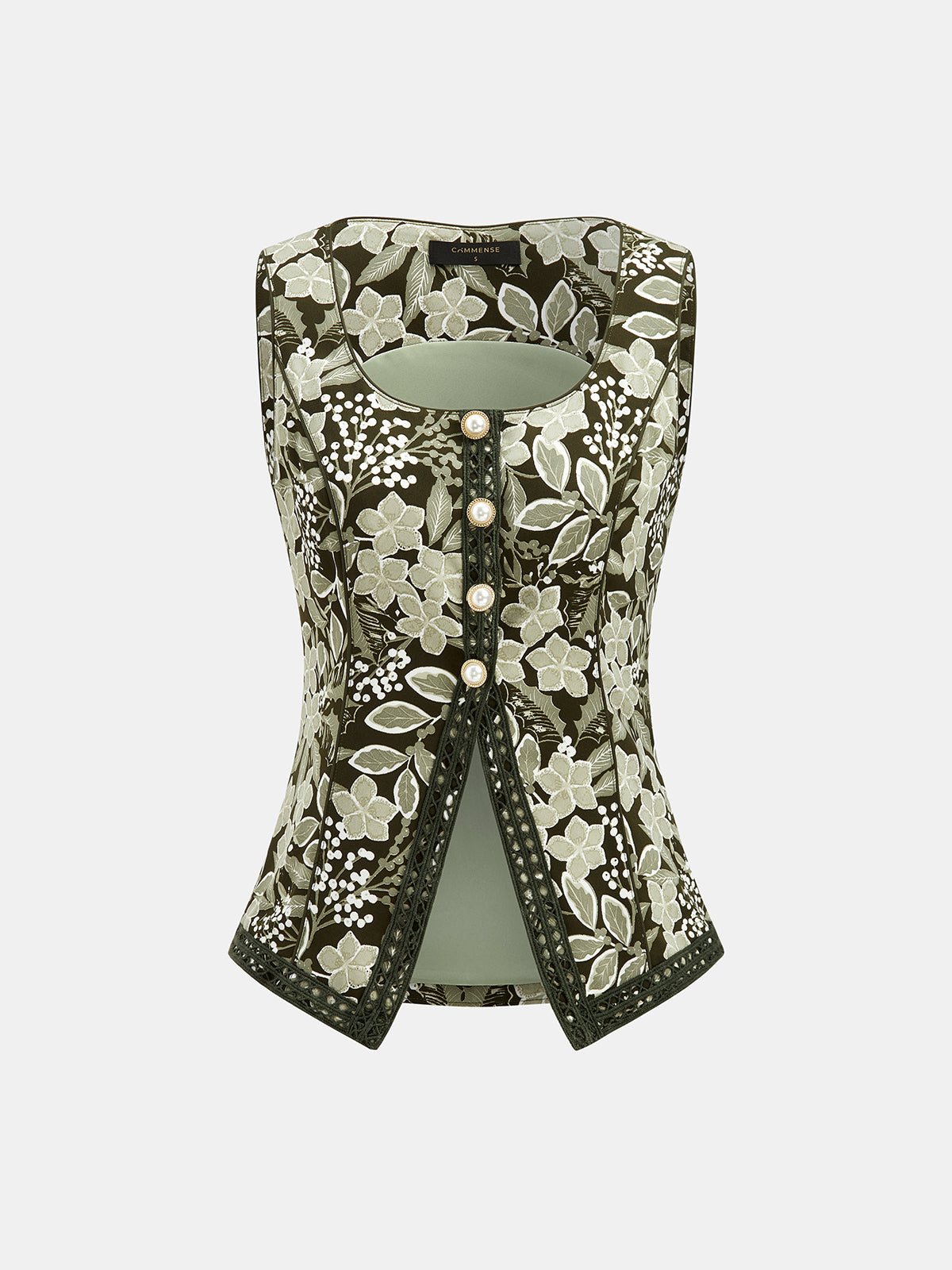 Lace Trim Floral Vest & Pants Set