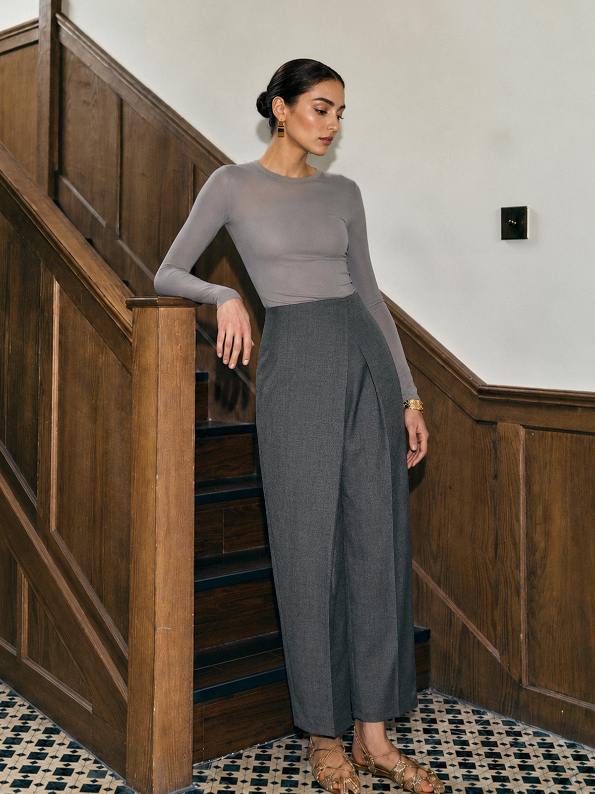 Wrap‑Over Pleated Tapered Pants