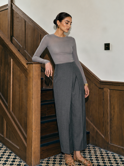 Wrap‑Over Pleated Tapered Pants