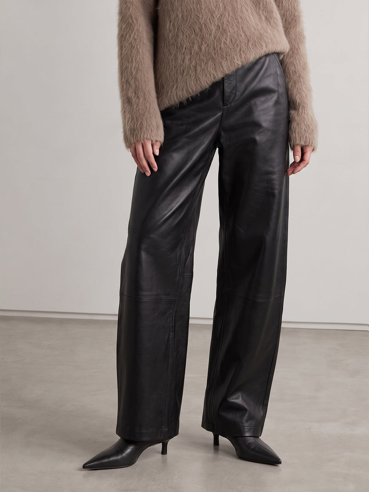 Faux‑Leather Seamed Barrel Leg Pants